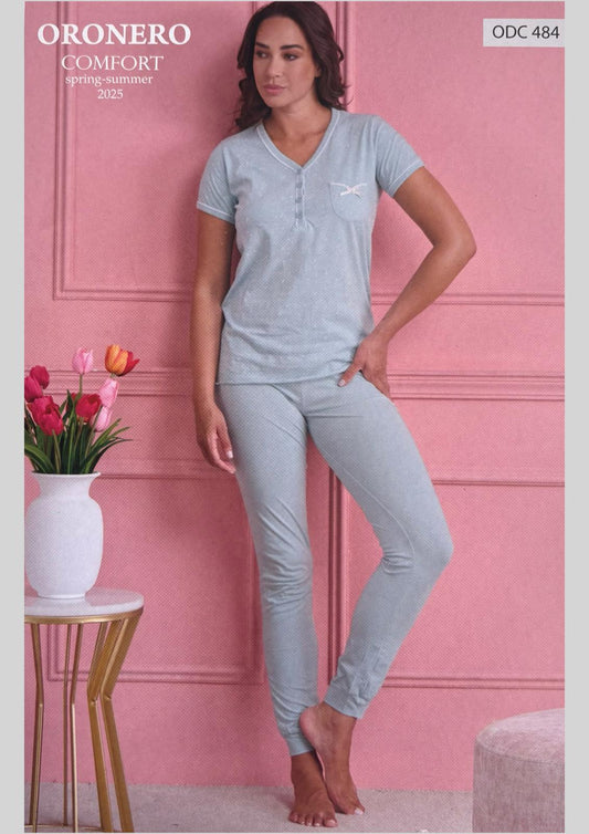Pigiama Donna in jersey con maglia serafino manica corta ORONERO