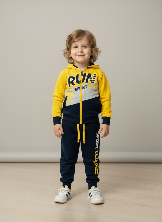 Tuta bambino in cotone garzato con zip e cappuccio LAST STAR