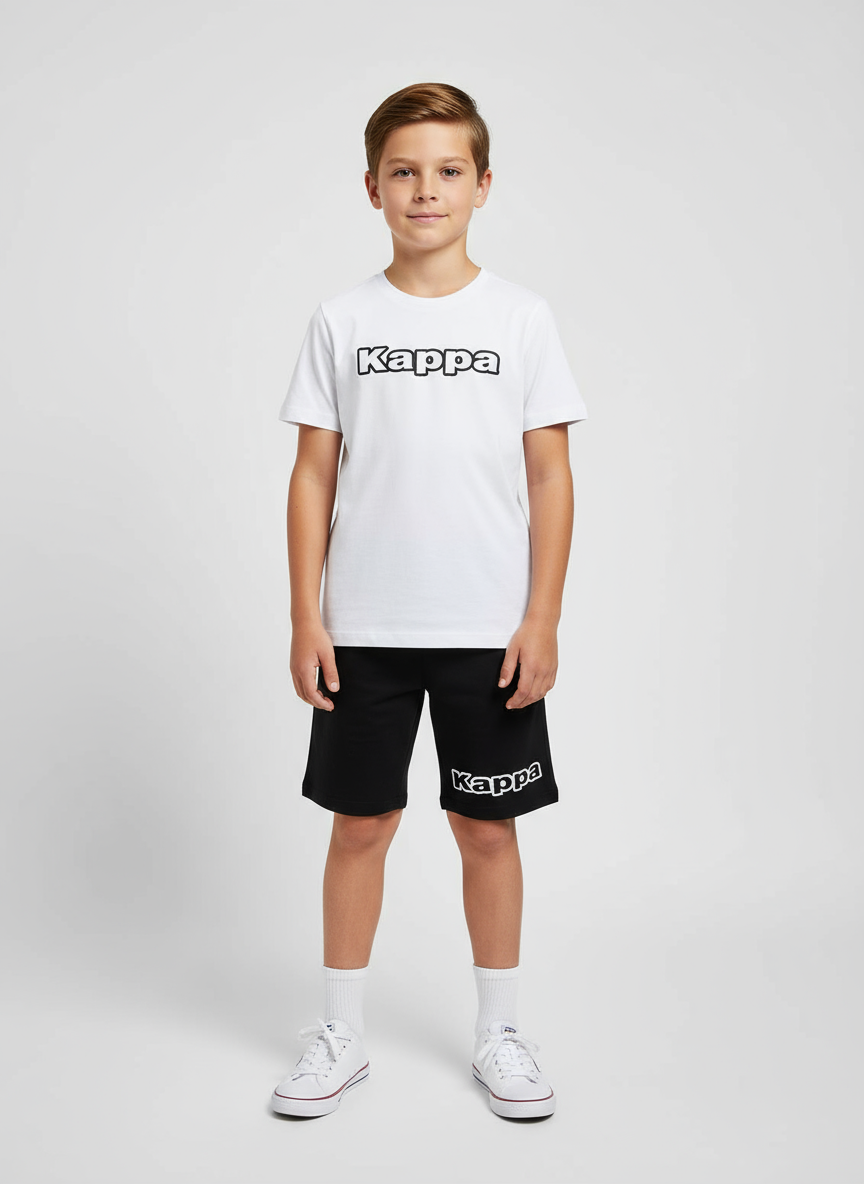 Completo Bambino T-shirt bianco + bermuda nero KAPPA - Taglia 7 anni