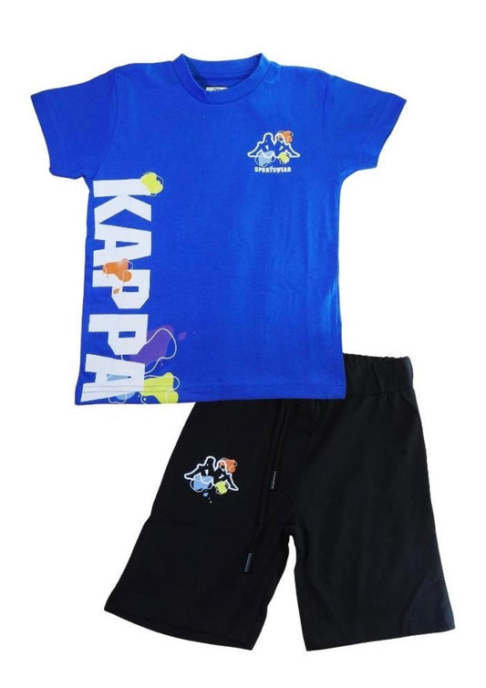 Completo Bambino T-shirt blu Royal + bermuda nero KAPPA