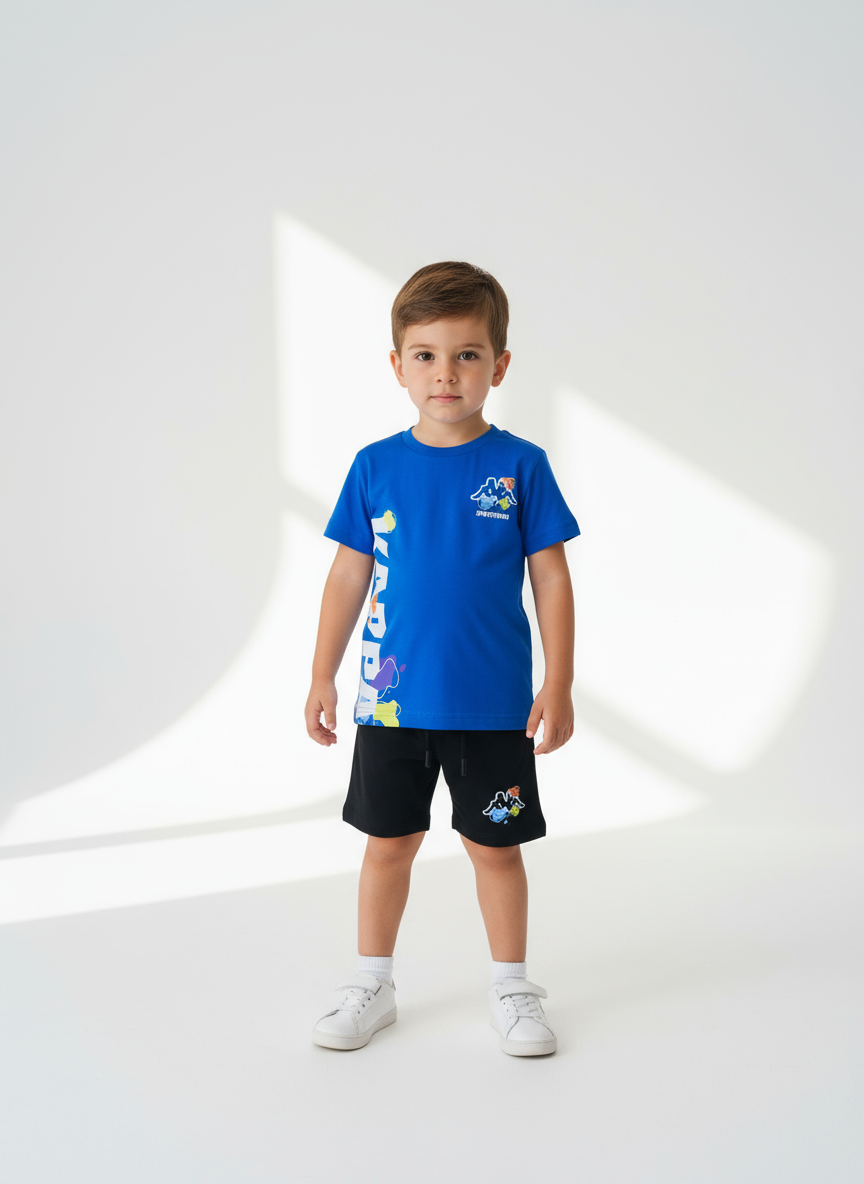 Completo Bambino T-shirt blu Royal + bermuda nero KAPPA - Taglia 3 anni