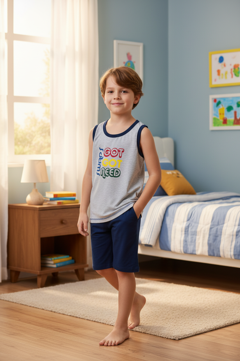 Pigiama bambino spalla larga e pantaloncino IRGE