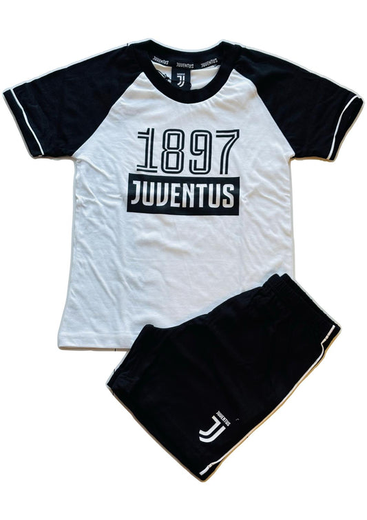 Pigiama bambino Maglia bianca con Mezze maniche nere e pantaloncino JUVENTUS