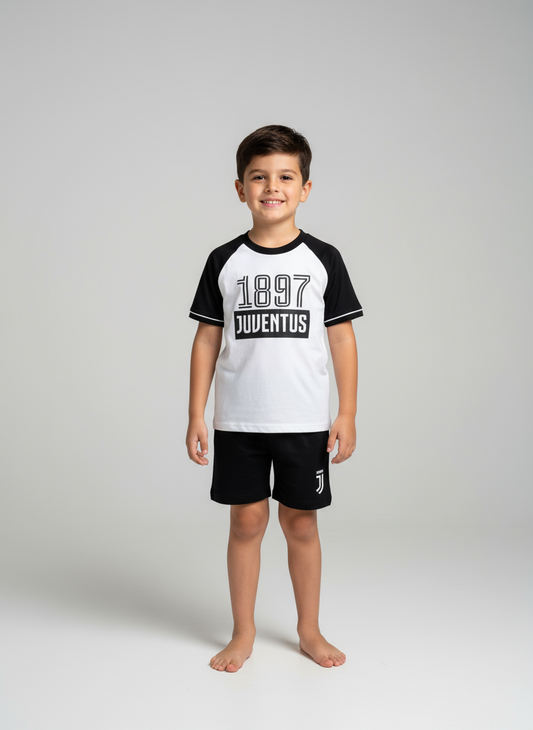 Pigiama bambino Maglia bianca con Mezze maniche nere e pantaloncino JUVENTUS
