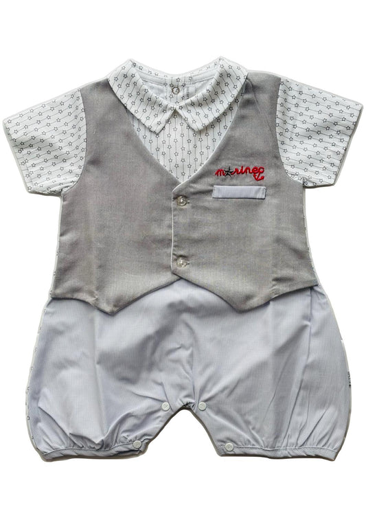 Pagliaccetto elegante neonato effetto gilet grigio e pantaloncino a righe – NAZARENO GABRIELLI