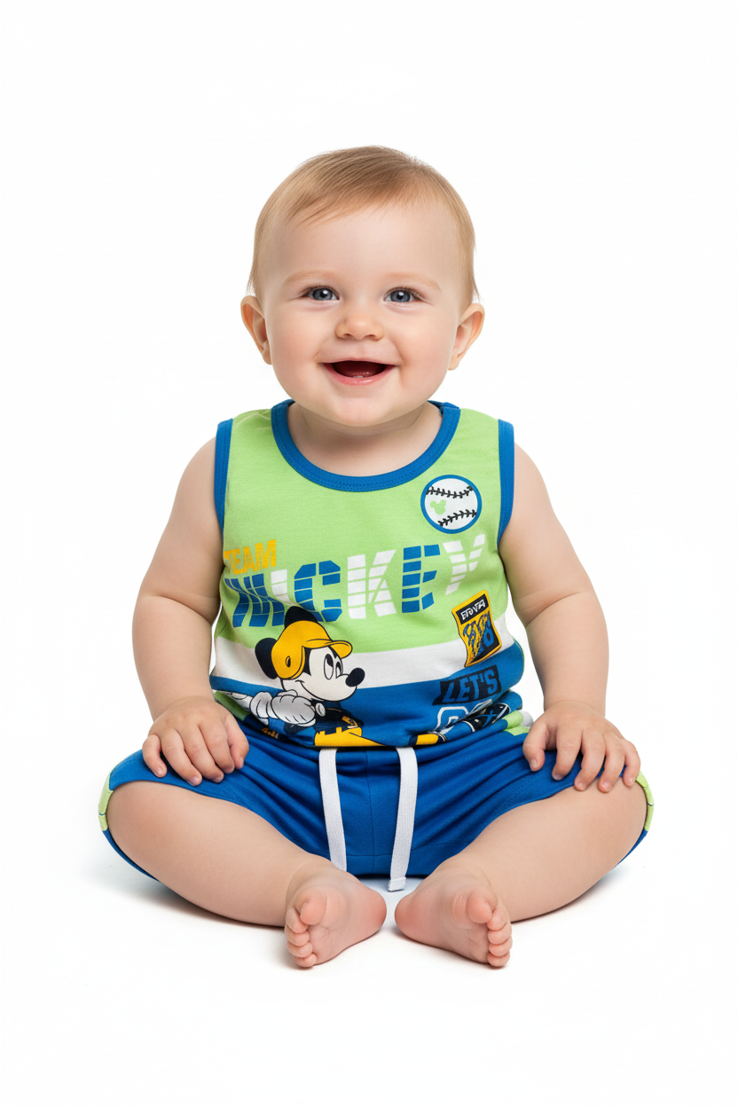 Completo neonato Canotta + pantaloncino Mickey DISNEY ELLEPI - Taglia 9 mesi