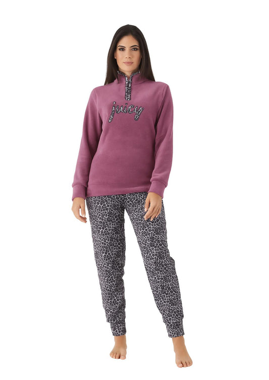 Pigiama Donna Pile Coral fleece Calibrato fantasia animalier magenta e grigio - taglia 60