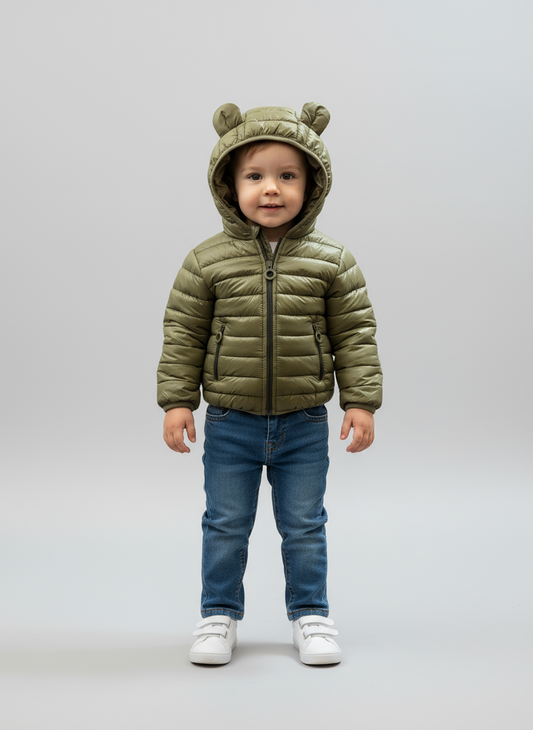 Giubbino 100 grammi Neonato con cappuccio e zip modello "Bear Ears" con orecchie