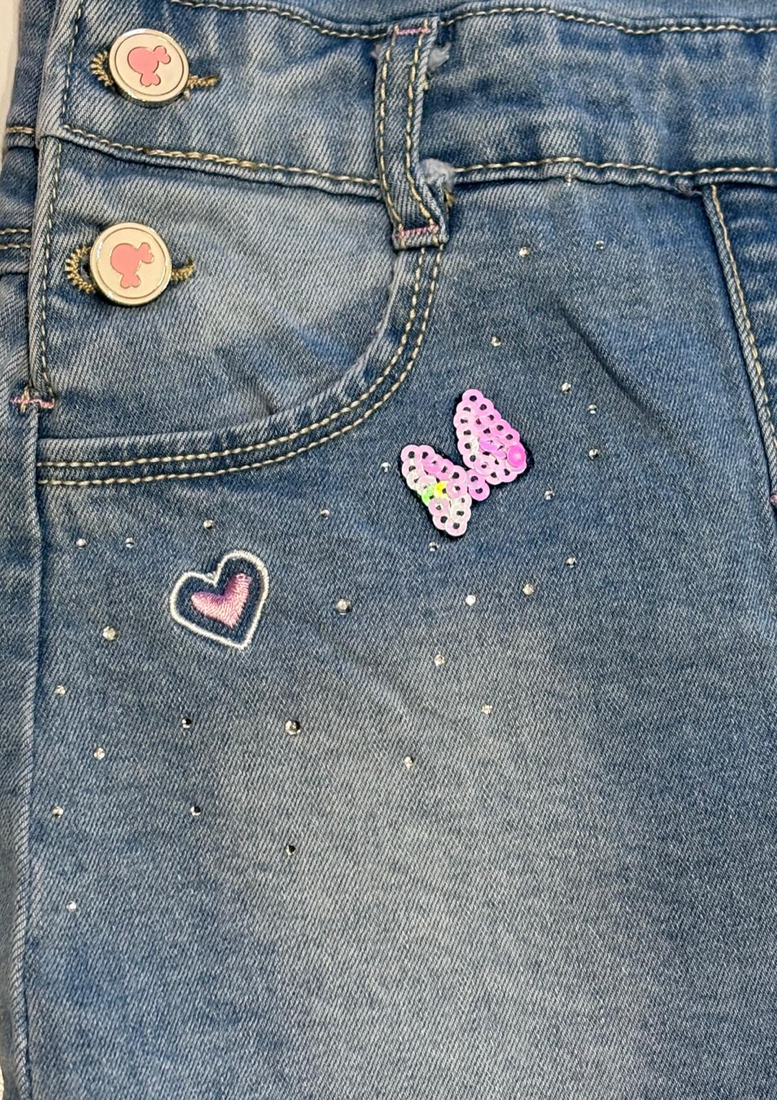Completo gonna salopette jeans e maglietta maniche lunghe PINK BABY