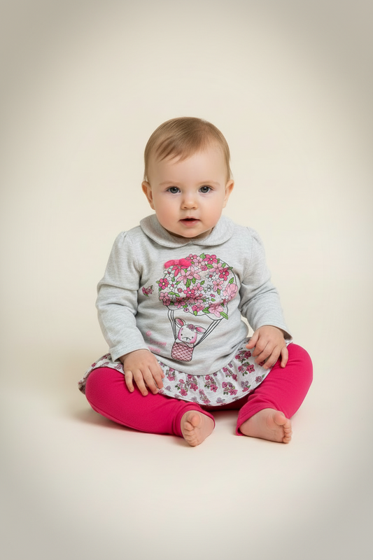Completino 2 pezzi Maxi T-shirt manica lunga + leggins STELLE&PUPI - Taglia 9/12 mesi
