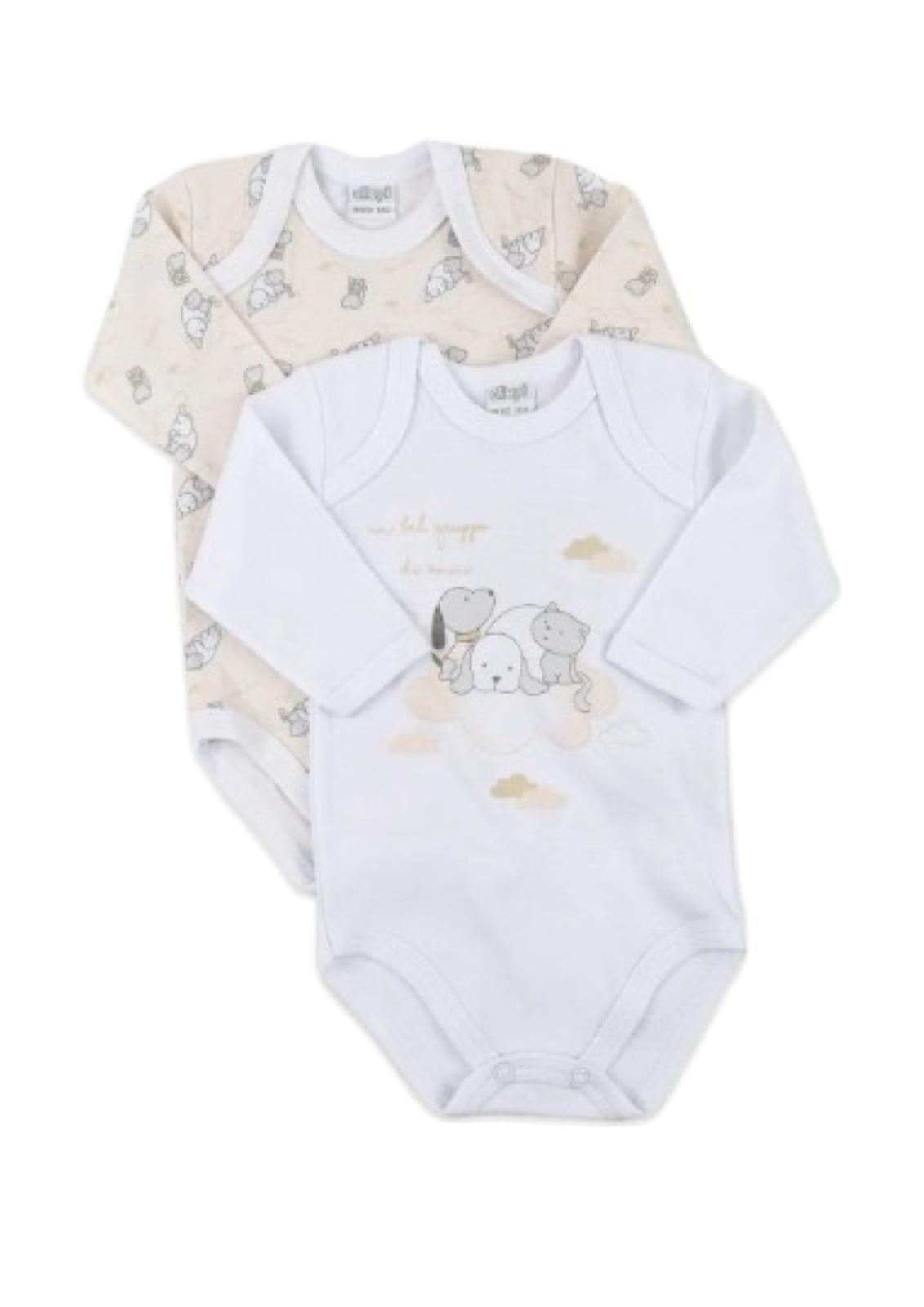 Coppia Body Baby in puro cotone garzato manica lunga ELLEPI