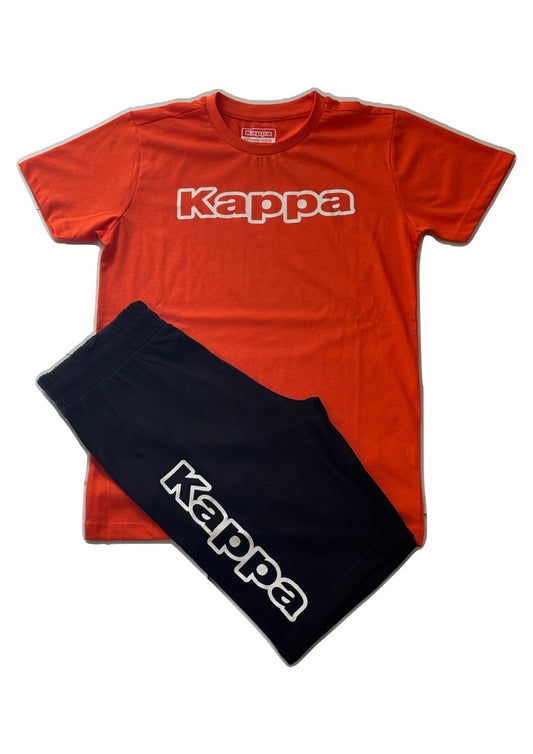 Completo Ragazzo T-shirt arancio + bermuda nero KAPPA