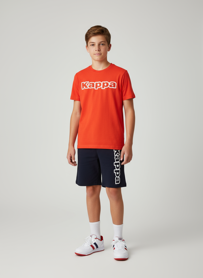 Completo Ragazzo T-shirt arancio + bermuda nero KAPPA - Taglia 12 anni