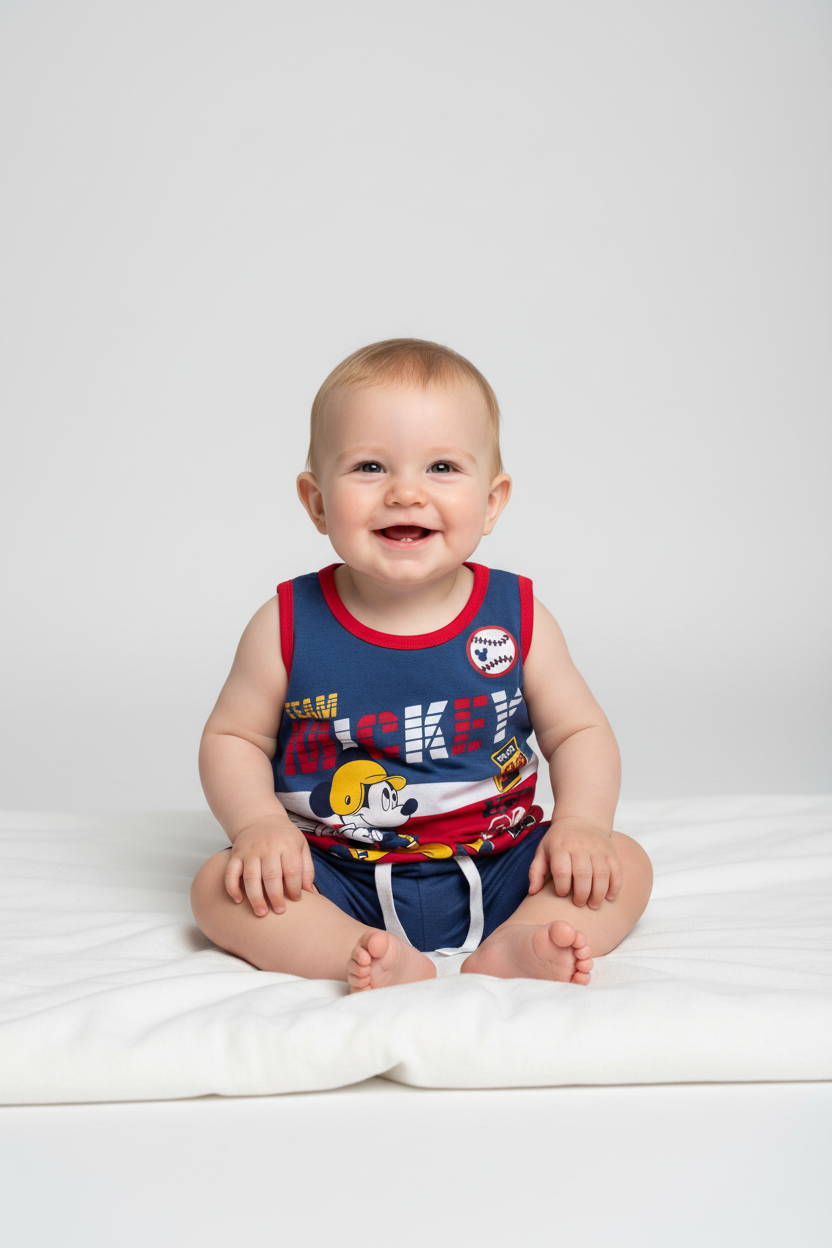 Completo neonato Canotta + pantaloncino Mickey DISNEY ELLEPI - Taglie 9 e 12 mesi