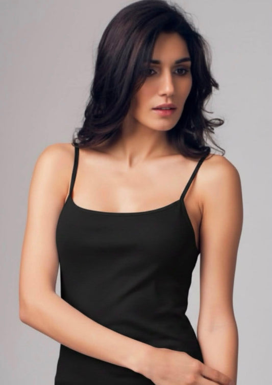 Canotta donna spallina stretta 100% cotone con bordo raso Nero - NOTTINGHAM