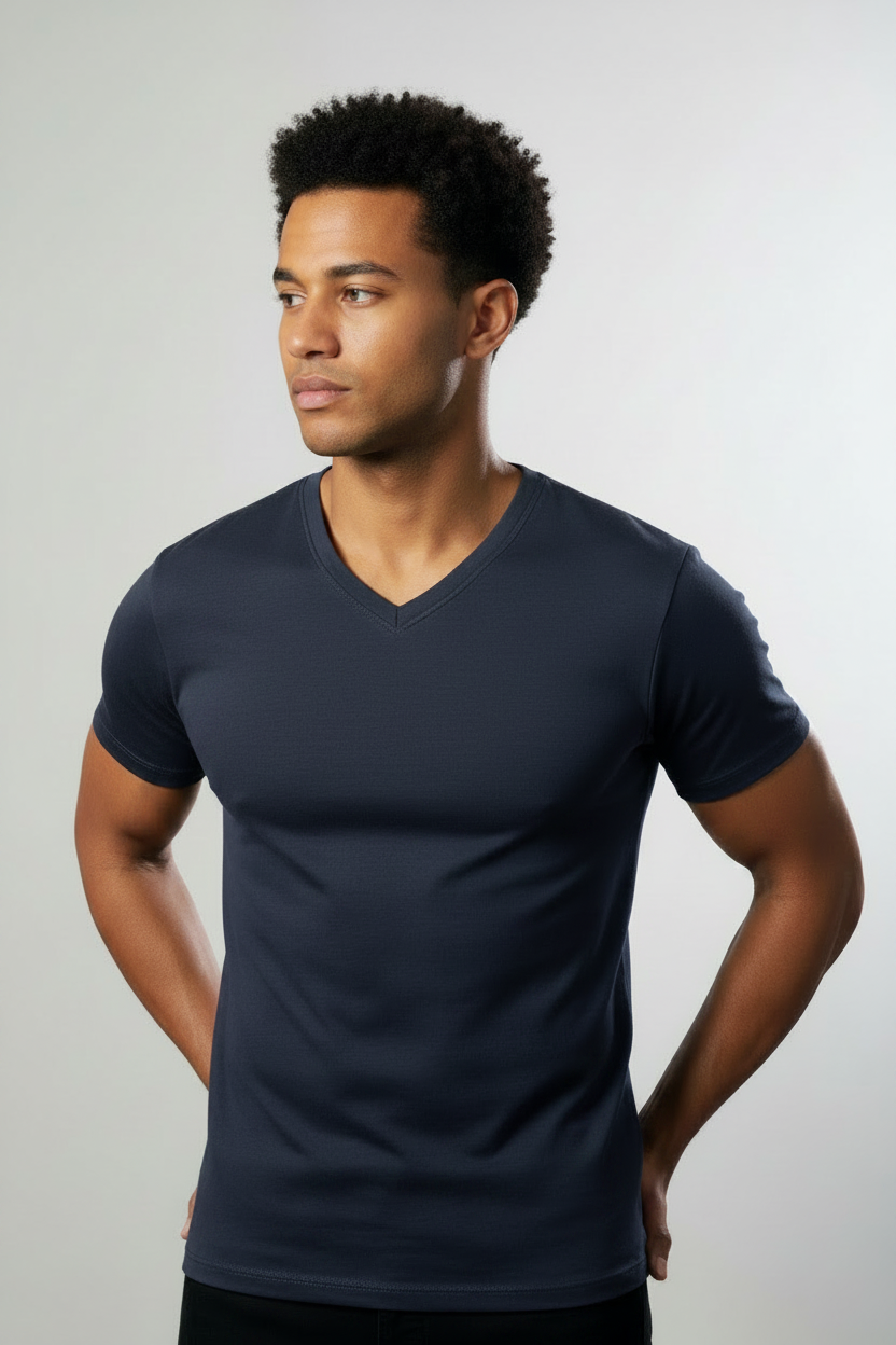 Maglia Uomo Mezza Manica collo a punta cotone interlock felpato Art. 330 Blu LEABLE
