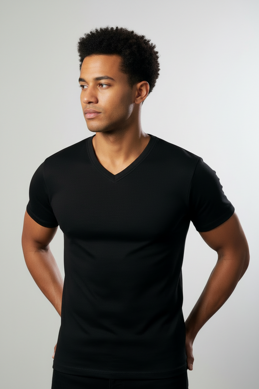 Maglia Uomo Mezza Manica collo a punta cotone interlock felpato Art. 330 Nero LEABLE