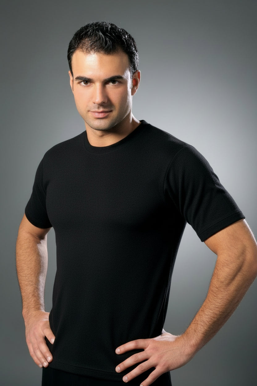 Maglia Uomo Mezza Manica girocollo cotone interlock felpato Art. 329 Nero LEABLE