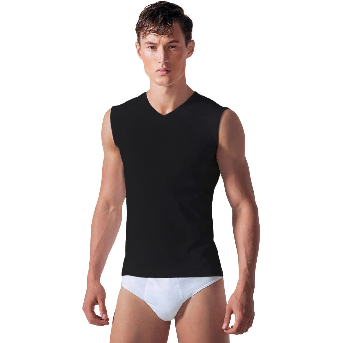 T-shirt smanicata scollo V cotone elasticizzato ROSSOPORPORA
