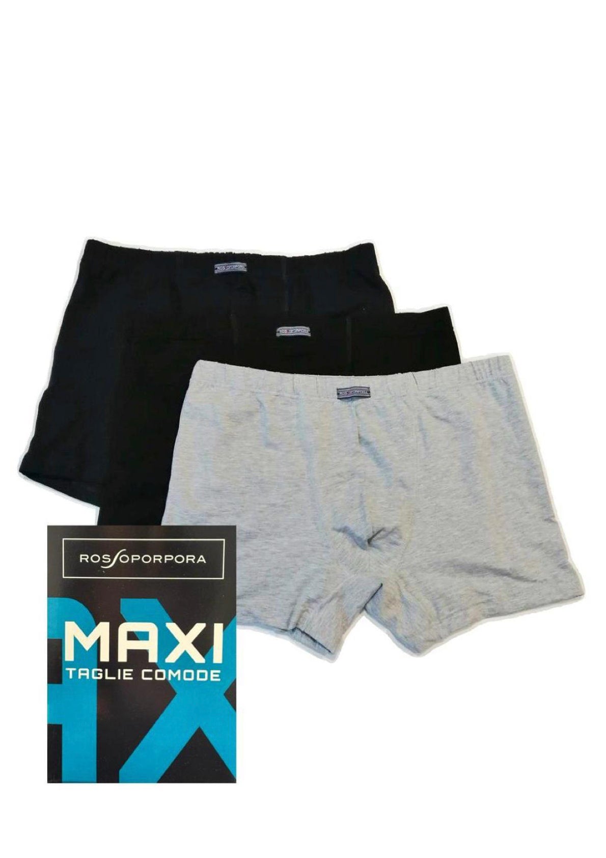 Maxi Boxer in cotone elasticizzato con elastico ricoperto taglie comode calibrate nero blu navy e grigio melange