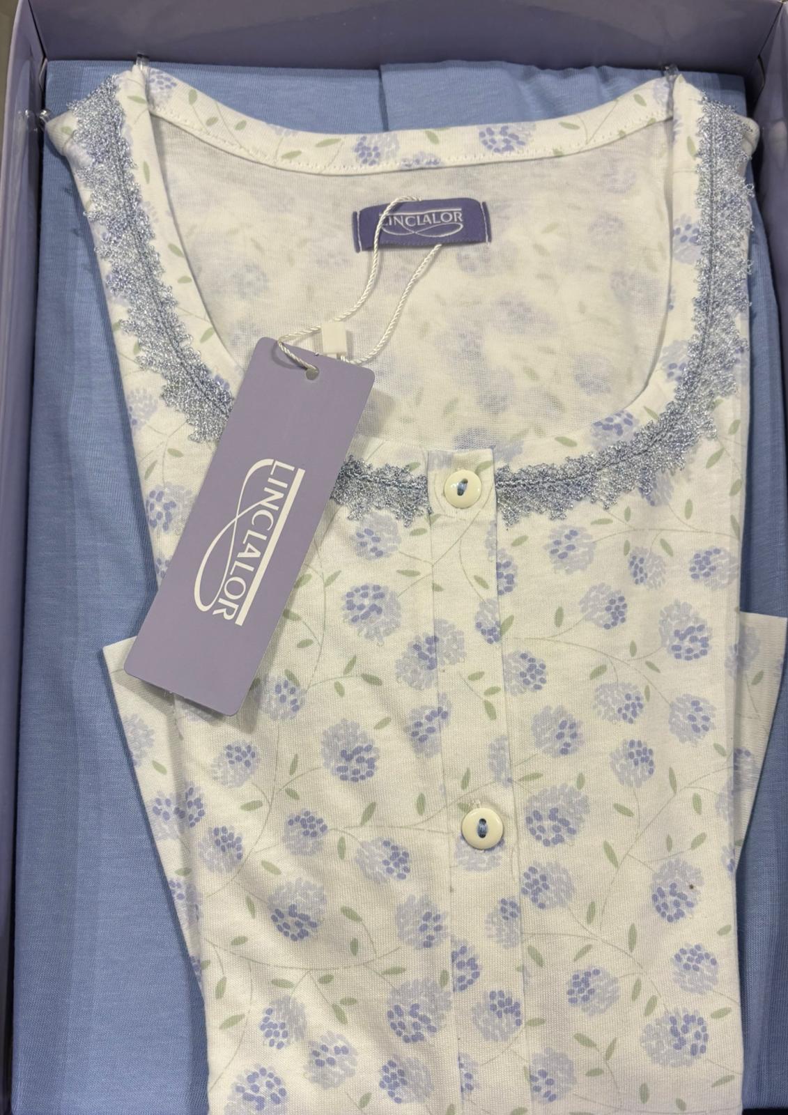 Pigiama donna in jersey di cotone aperto art. 74179 taglia 56 Linclalor Bianco Maiolica