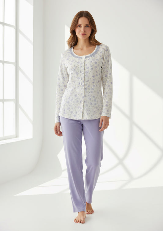 Pigiama donna in jersey di cotone aperto art. 74179 taglia 56 Linclalor