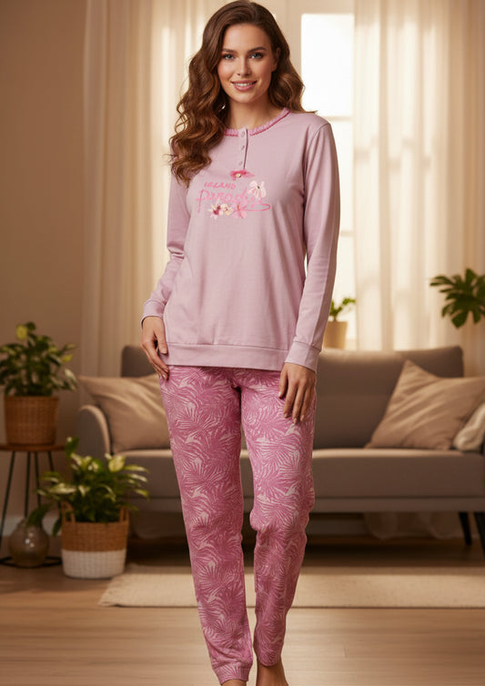 Pigiama donna fantasia tropicale in jersey di cotone IRGE - Taglia XL