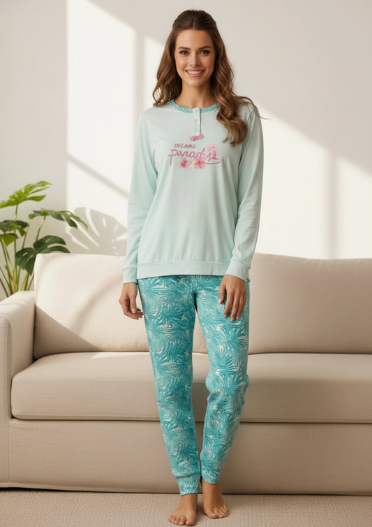 Pigiama donna fantasia tropicale in jersey di cotone IRGE - Taglia XXL