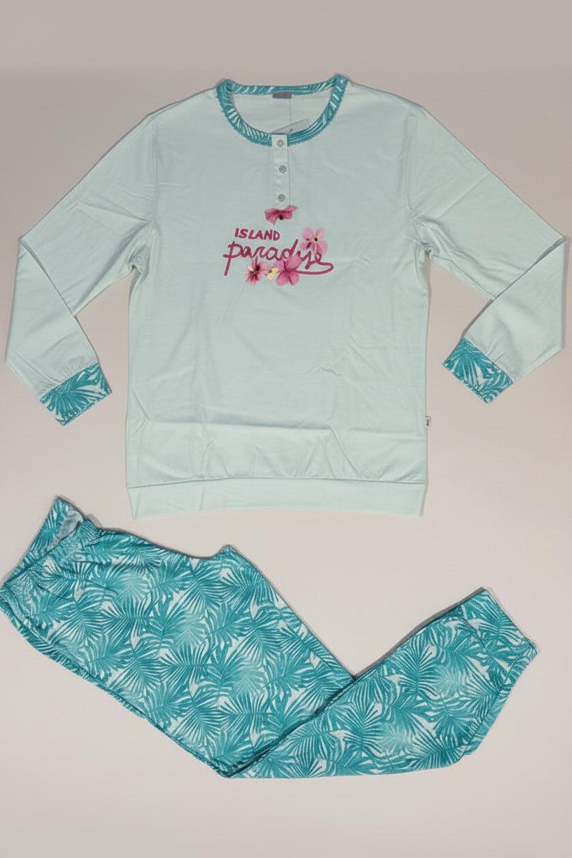 Pigiama donna fantasia tropicale in jersey di cotone IRGE - Taglia XXL