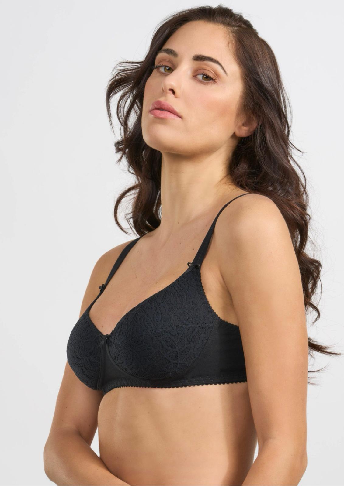 reggiseno imbottito cotone senza ferretto donna SPIMAN nero taglia 2B-7B foto laterale