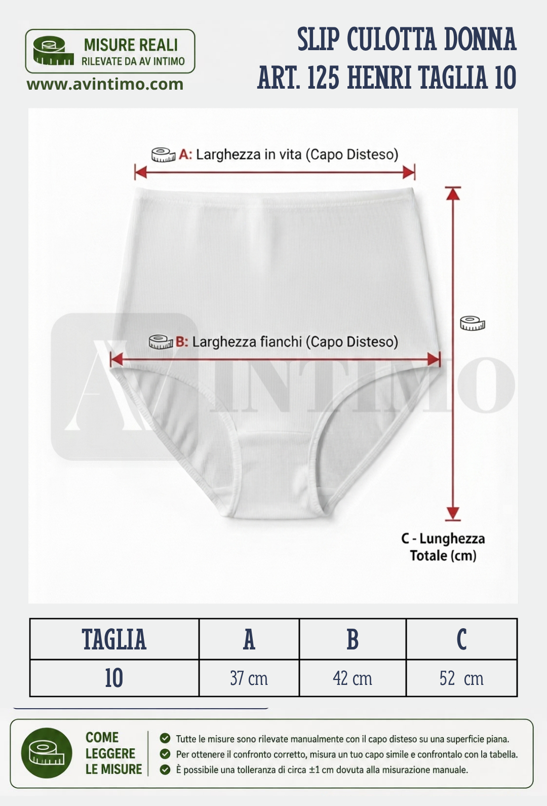 Schema Guida Culotta Donna Taglie Forti 125 HENRI colore bianco
