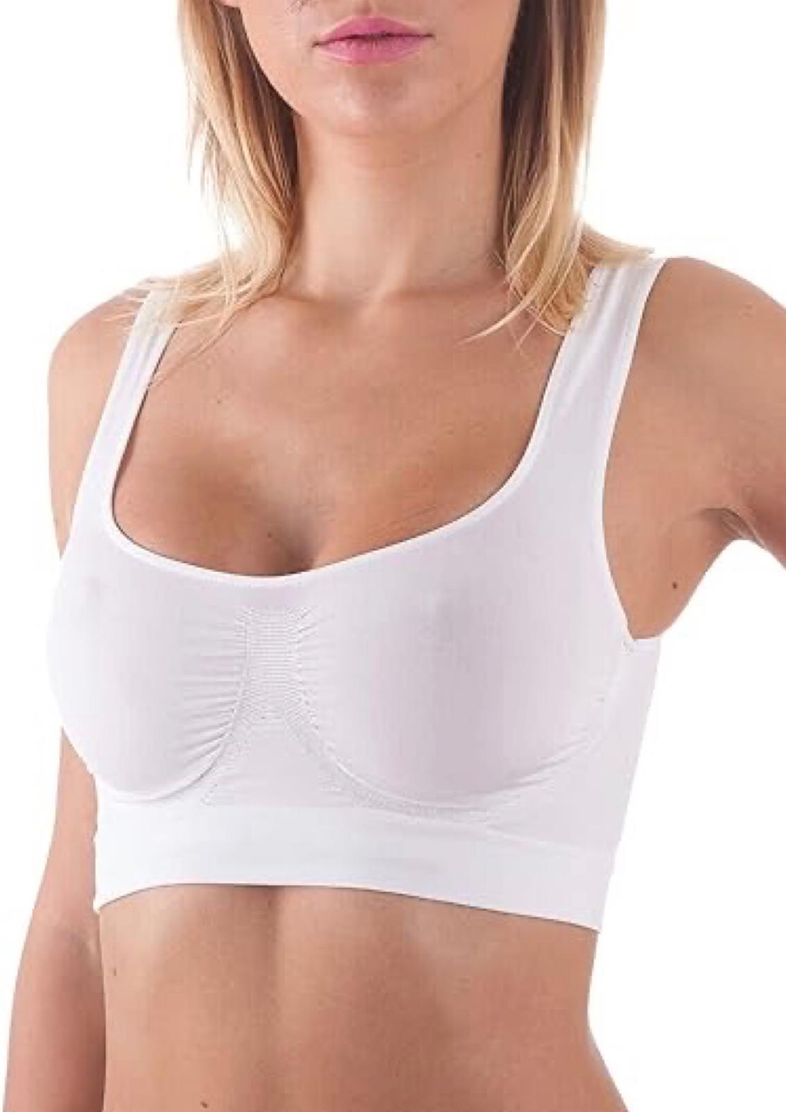 Top imbottito in microfibra seamless con spalla larga e coppe removibili BELLISSIMA bianco