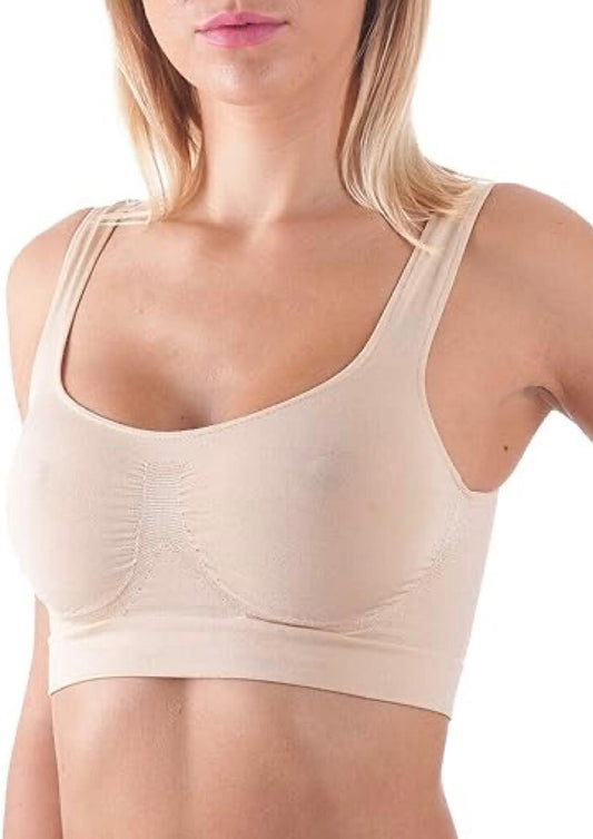 Top imbottito in microfibra seamless con spalla larga e coppe removibili BELLISSIMA nudo
